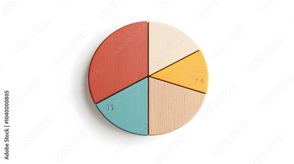 Poster wooden pie chart icon with clean and minimal design, representing business analytics and data