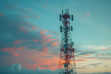 Obraz premium Stunning Sunset Behind a Communication Tower