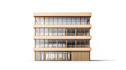 Clean Wooden Corporate Office Building Icon on White Background Representing Business and