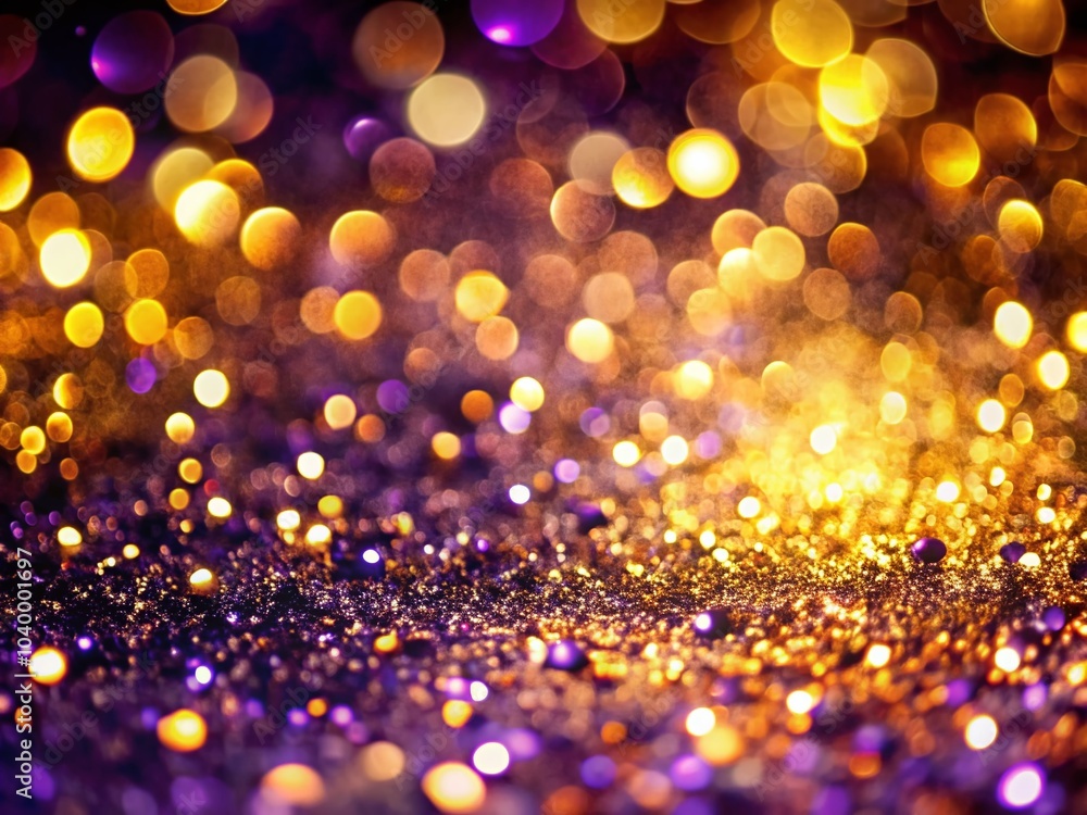 Poster Golden and Purple Sparkles Bokeh - Magical High Dynamic Range Background