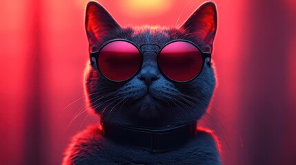 stylish black cat wearing trendy sunglasses striking a pose against a smooth gradient background conveying a sense of coolness and confidence with a humorous twist