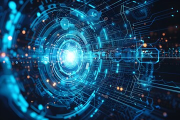 Obraz premium Futuristic Digital Interface with Glowing Circuits and Data Patterns