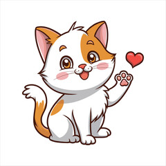 Cute Cat Holding Heart  Cartoon Style Love and Affection Design