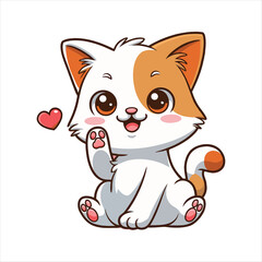 Cute Cartoon Kitten Holding Heart  Adorable Valentine's Day Illustration