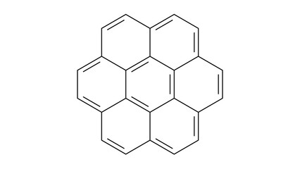 coronene molecule, structural chemical formula, ball-and-stick model, isolated image polycyclic aromatic hydrocarbon