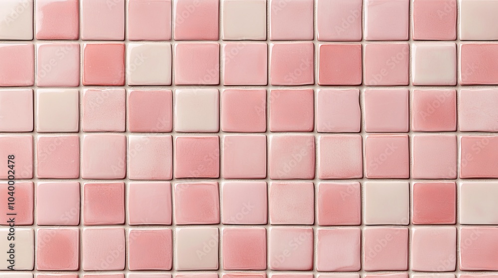 Poster a textured mosaic pattern featuring alternating pink and cream square tiles arranged in a grid forma