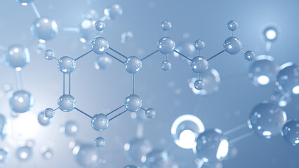 phenethylamine molecular structure 3d, alkaloid, structural chemical formula view from a microscope