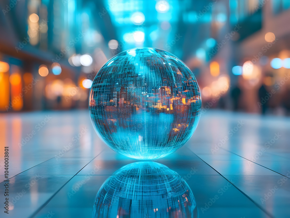 Poster flat abstract globe bokeh effect | soft focused globe illustration | global commerce symbol | clean 