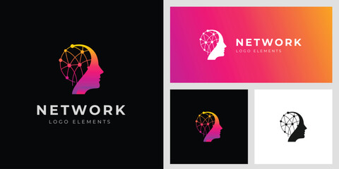 head mind technology logo icon design with network symbol for digital smart vector logo illustration