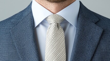 A tie featuring a minimalist chevron pattern in soft greys and blues, providing a sleek and contemporary design ideal for any occasion, very realistic