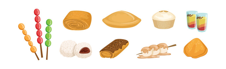 Hong Kong Sweet Street Food and Snack Vector Set