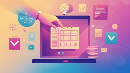 Hand organizing tasks on a digital planner, symbolizing efficient task management.