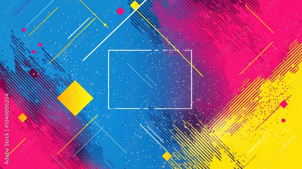 Poster abstract background with diagonal lines and geometric shapes in vibrant colors.