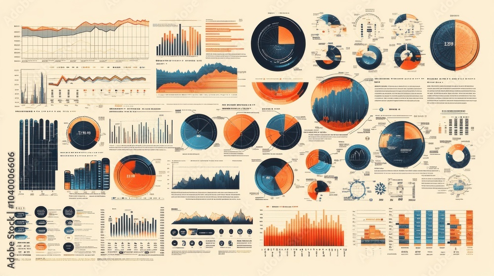 Aufkleber vibrant data visualization infographic with charts and graphs in warm tones
