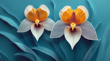 Obraz premium Paphiopedilum Orchids logo 3d vector paper cute