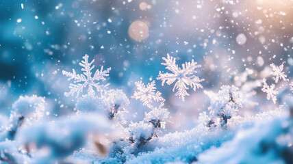 Winter background, beautiful background of snowflakes, Christmas background of cards, snowfall. Snowy nature landscape
