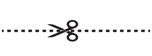 Cut here sign. cutting scissors with trim lines symbols. dashed line icon for coupon borders, ticket or product packaging. vector illustration. EPS 10/AI