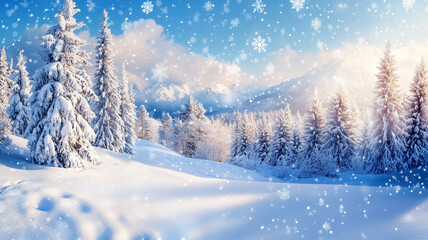Winter background, beautiful background of snowflakes, Christmas background of cards, snowfall. Snowy nature landscape
