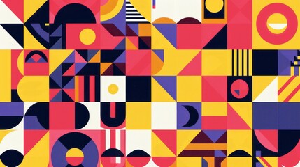 Abstract geometric pattern. Vibrant colorful abstract geometric background with various shapes and patterns. Ideal for modern design projects.