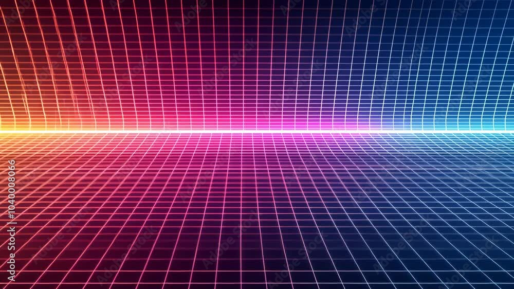 Poster neon grid background with futuristic retro aesthetic, perfect for designs, games, and tech-themed pr
