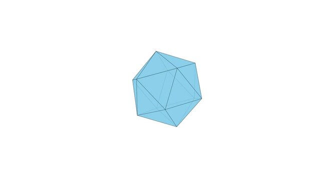 An icosahedron is a three-dimensional solid with 20 faces, each of which is an equilateral triangle.