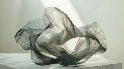 A sculpture made of shimmering translucent materials representing the intangible essence of dark matter.