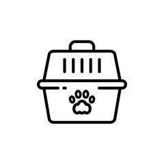 Pet carrier simple symbol. Comfortable animal travel. Pet Healthcare and Wellness. Grooming line icon isolated on white