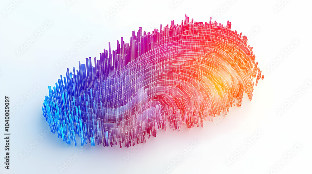 Poster 3d fingerprint icon market trend lines vector pattern financial indicators isolated white background
