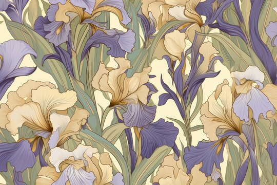 Iris flower pattern plant art.