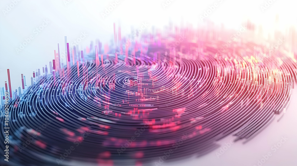 Poster 3d fingerprint market trend lines vector icon financial indicators chart pattern isolated white back