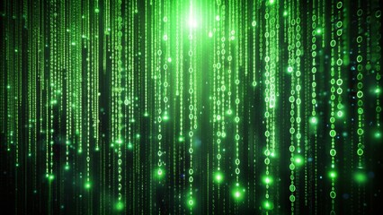 Green Matrix Background with Falling Numbers and Binary Code for Hacking Concept