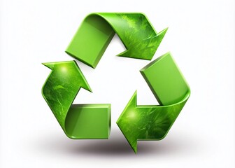 Obraz premium Green Recycle Symbol on White Background - Eco-Friendly Concept for Sustainability and Environment Awareness