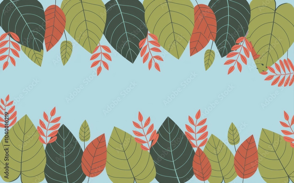Poster nature leaves frame. a soft blue background with an intricate leafy border, perfect for adding a tou