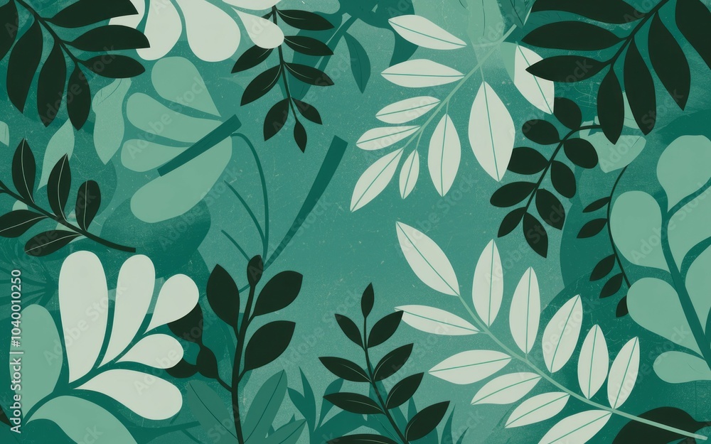 Poster green leaf pattern background. abstract background with a repeating pattern of green leaves, perfect