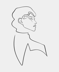 Minimalist one-line drawing of a woman's side profile, showcasing an abstract and modern artistic approach with clean lines.