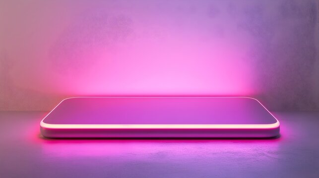 Vibrant Neon Sign Frame in Soft Purple Tones on Minimalist Studio Background