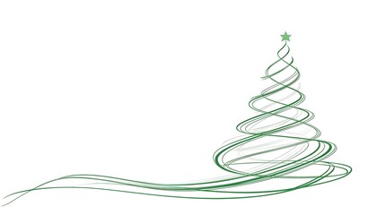 Minimalist Christmas Tree Made of Continuous Green Line on White Background
