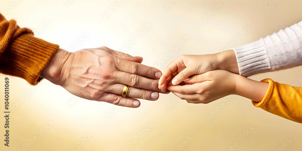 Poster glossy background family hands close up passing down legacy continuation of tradition clean space fo