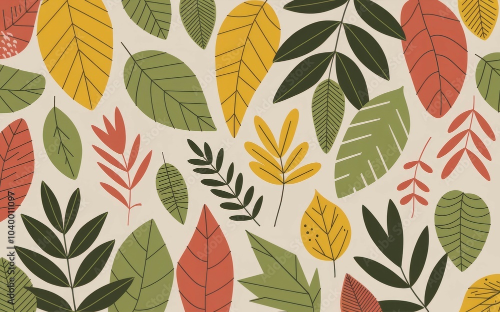Poster autumn leaves pattern. a colorful autumn leaf pattern with various shapes and colors, perfect for fa