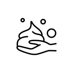 Foam outline icon. Rubbing shampoo or shower gel to make bubble. Hand palm to clean body for hygiene vector