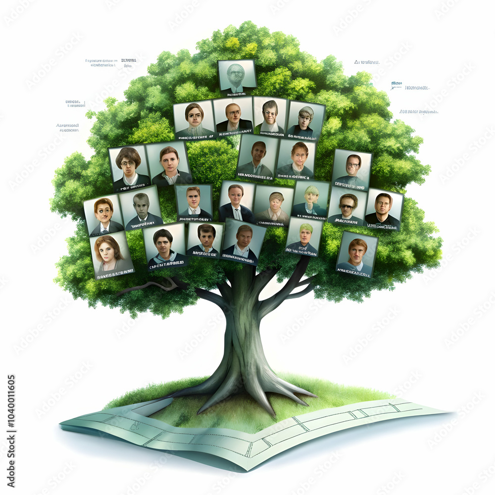 Poster macro family tree drawing generations connection paper names dates heritage roots legacy photo stock