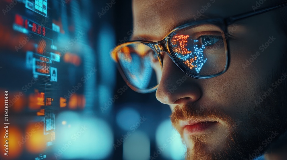 Poster a close-up of a business professional using ai-powered analytics software to enhance business decisi