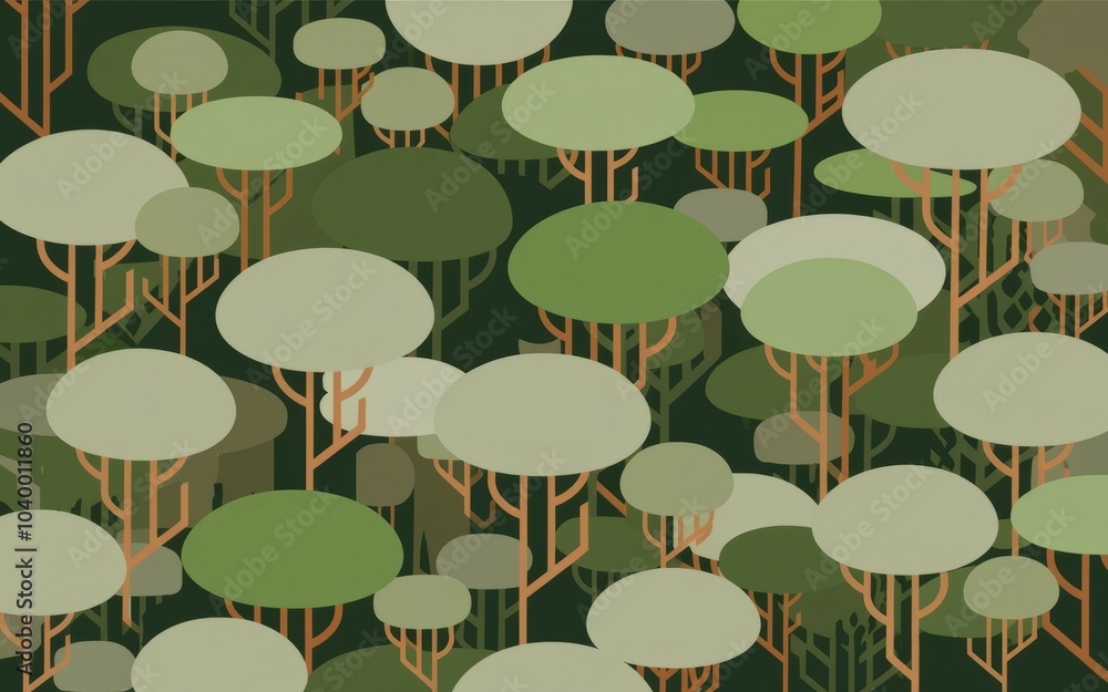 Poster abstract green forest pattern. abstract forest pattern with stylized trees and foliage in green hues