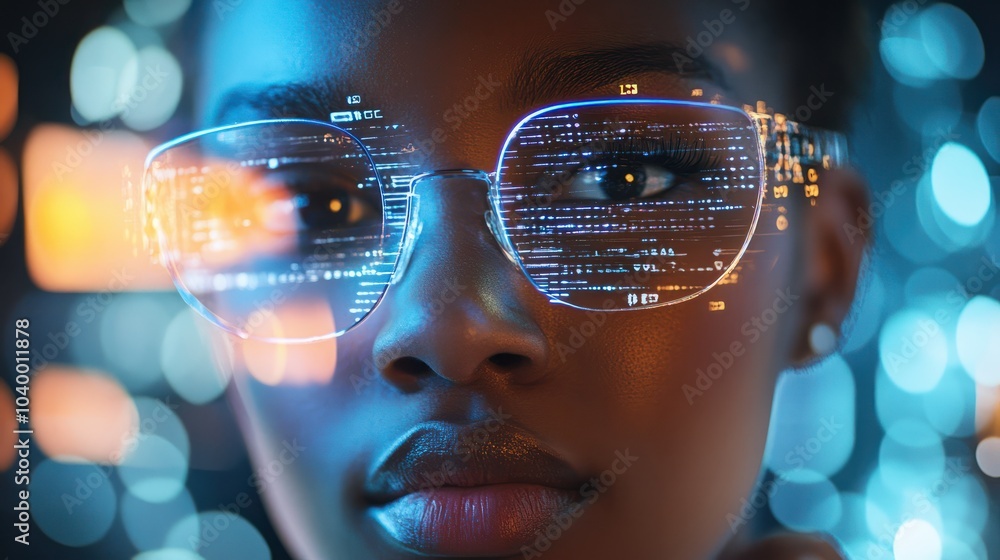 Poster a close-up of a business professional using ai-powered analytics software to enhance business decisi