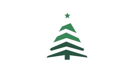 Obraz premium Minimalist Green Triangle Christmas Tree Icon with Star Symbol