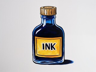 Ink bottle hand drawn painted painting illustration on plain white background