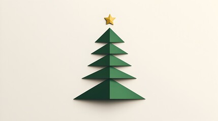 Obraz premium Minimalist Green Triangle Christmas Tree with Gold Star