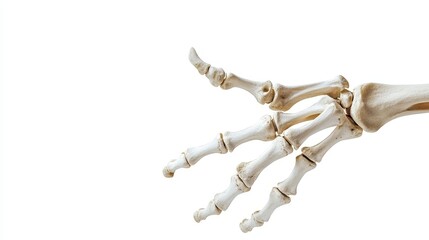 A realistic human skeletal hand model showcasing the structure of bones and joints.