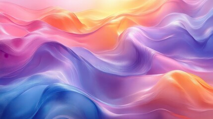 Obraz premium trendy abstract background with a holographic blue foil texture characterized by flowing waves in pastel hues of violet blue and yellow offering a vibrant modern feel