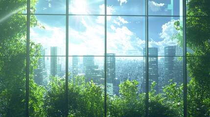 Naklejka premium Serene urban oasis a glimpse into nature and architecture